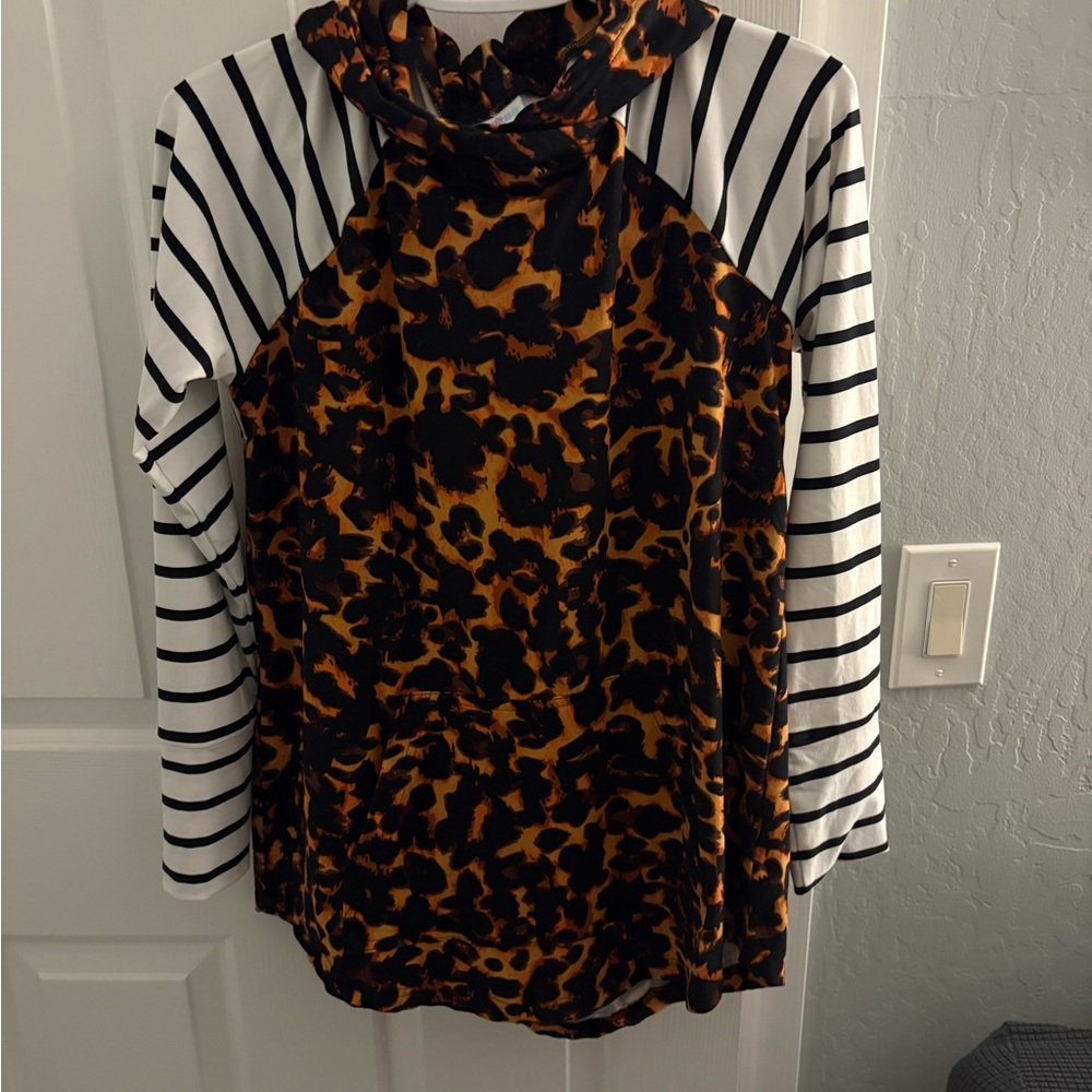 Leopard Print and Striped Women's Hoodie